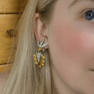 Vintage Clip On Earrings Sparkly Gold Silver Glitzy Glam Dangle Pineapple